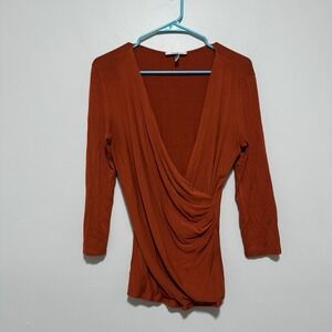 MaxMara Orange V-Neck Wrap Jersey Top Size Medium